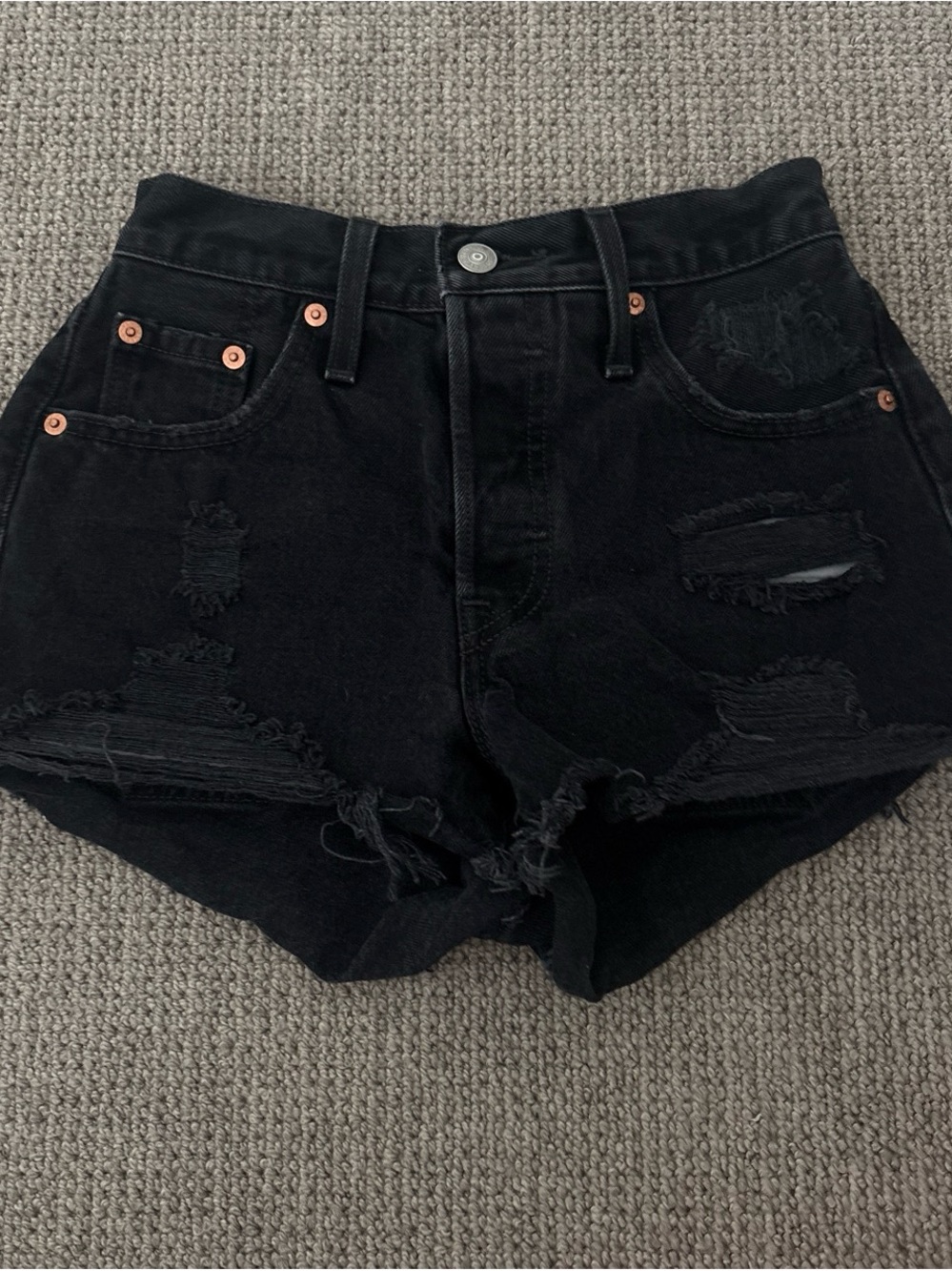 LEVIS Black Distressed High-Rise Women's Denim Shorts